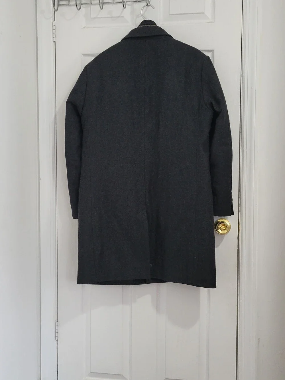 Hugo Boos Mens Dark Gray Wool Blend Overcoat with Zip-Front Liner